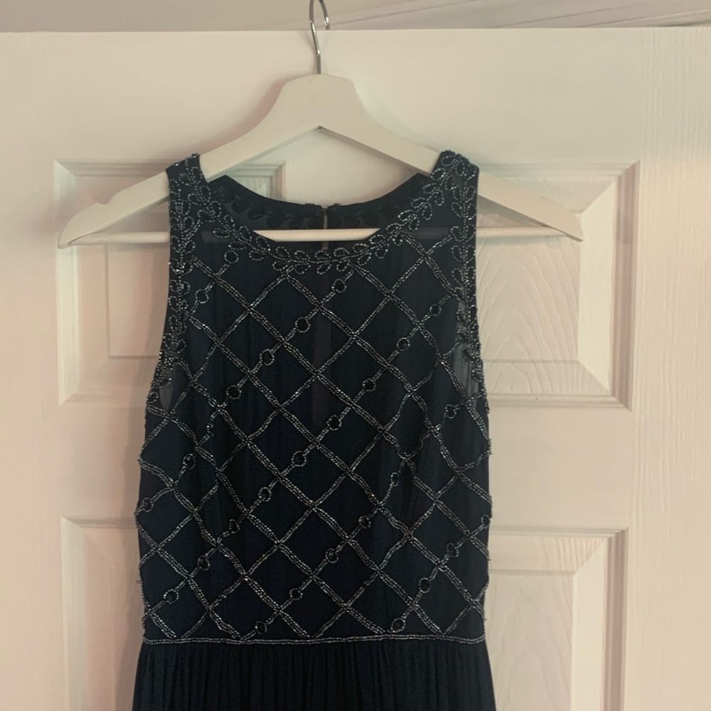 Floor length navy blue formal dress